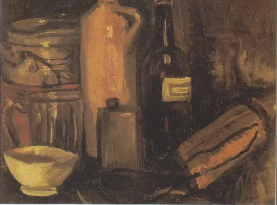 Still Life with Pots, Jar and Bottles