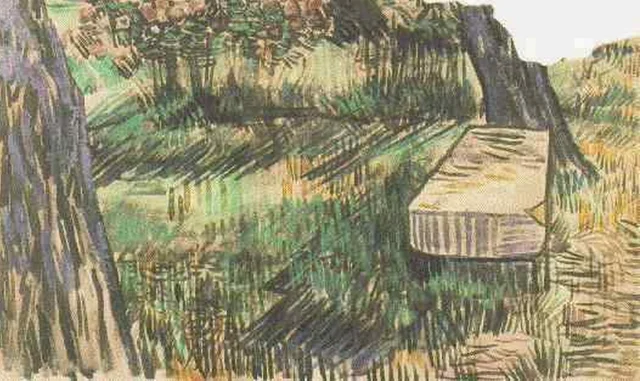Banco de piedra en el jardín del asilo