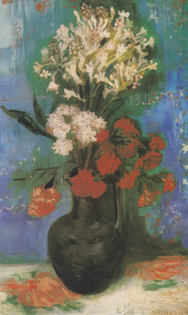 Jarrón con claveles y otras flores