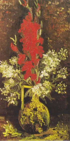 Vase with Red and White Flowers
