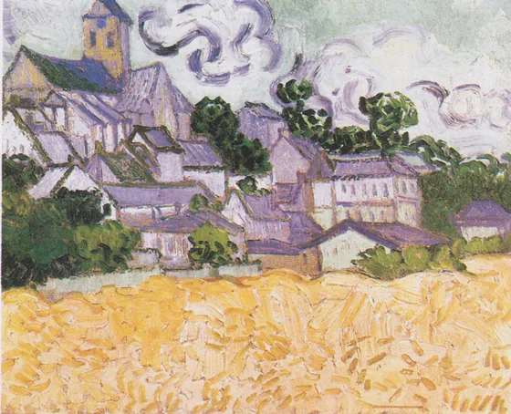 Vue sur Auvers avec champ de blé