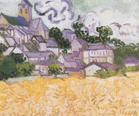 Vue sur Auvers avec champ de blé