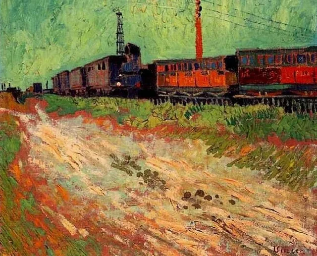 Vagones de ferrocarril en Arlés, Vincent van Gogh