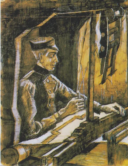 Weaver at the loom - (View to right)