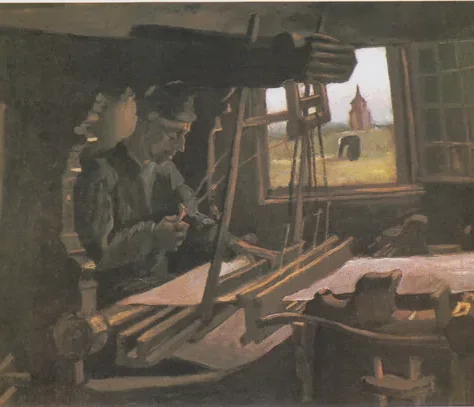 Weber in front of an open window with view the Tower of Nuenen