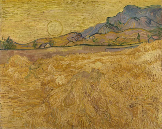 Wheat Field with Reaper and Sun