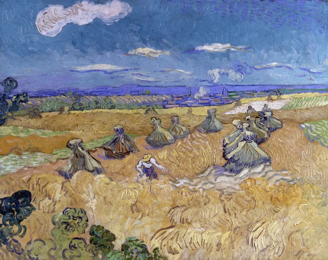 Campo de trigo con gavillas y segador, Vincent van Gogh