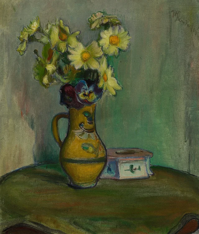 Flowers in a Yellow Pitcher