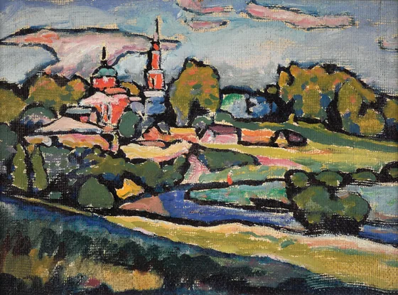 Akhtyrka, paysage à l'église rouge