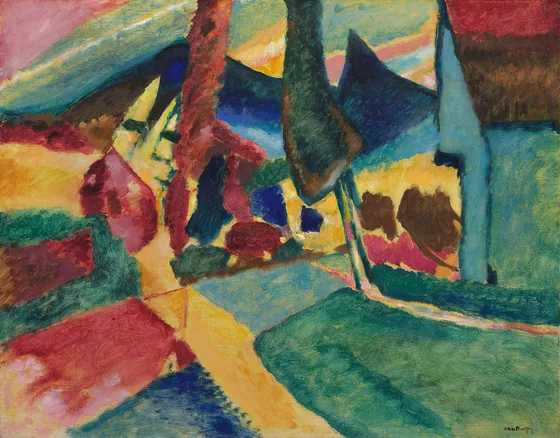 Paysage avec deux peupliers