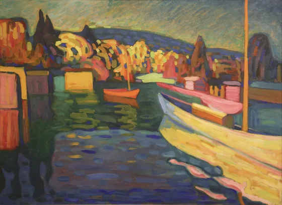 Paysage d'automne avec canots