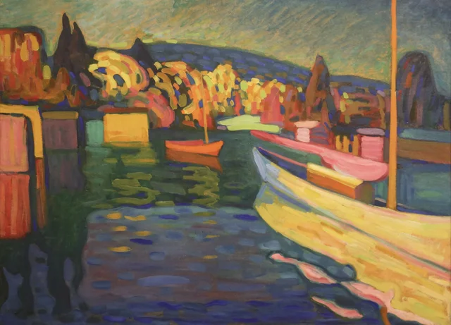 Paisaje de otoño con canoas, Wassily Kandinsky