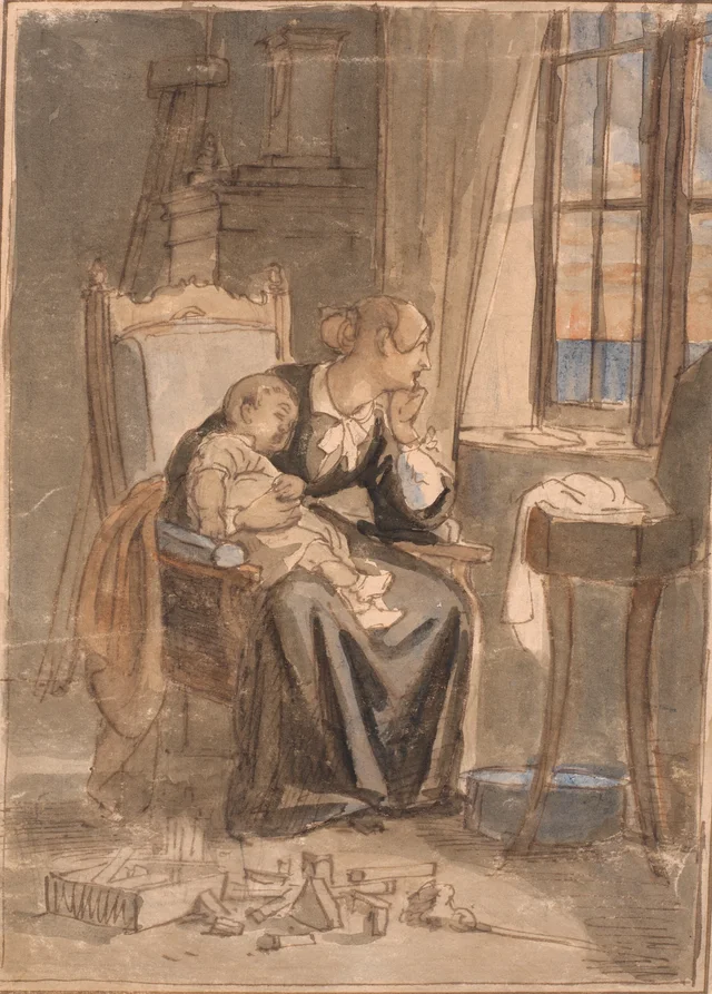 Al anochecer. La señora Marstrand con su hijo Poul, Wilhelm Marstrand