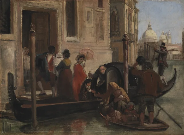 Desembarco ante un palacio en el Gran Canal, con la iglesia de Santa María de la Salud al fondo, Wilhelm Marstrand