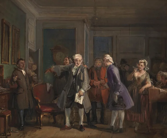 Fragmento de «Den Stundesløse» de Ludvig Holberg, acto I, escena 6, Wilhelm Marstrand