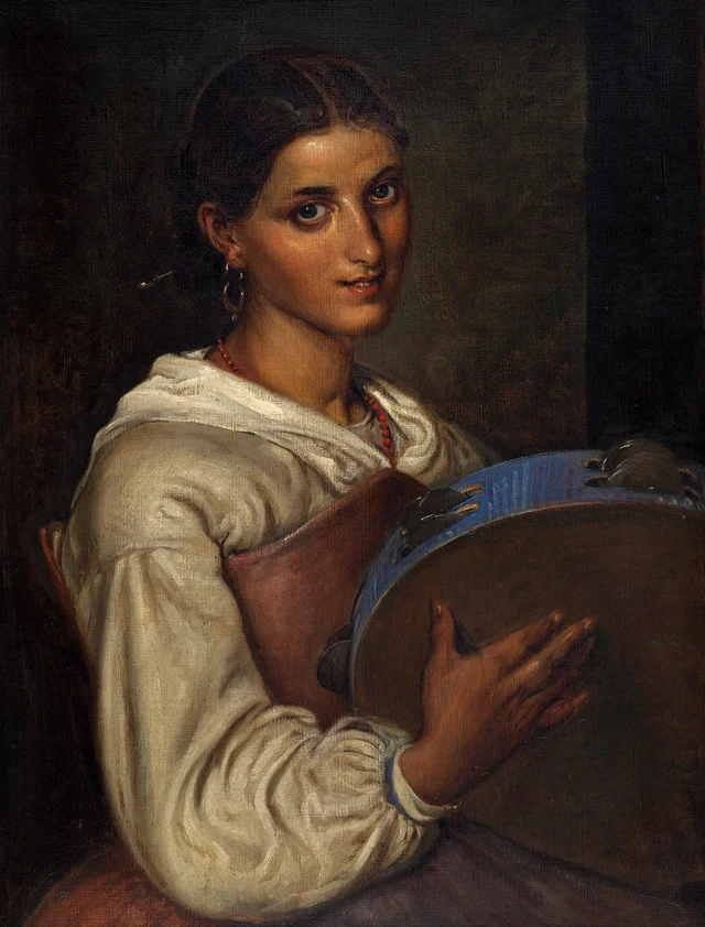 青いタンバリンのイタリアの女