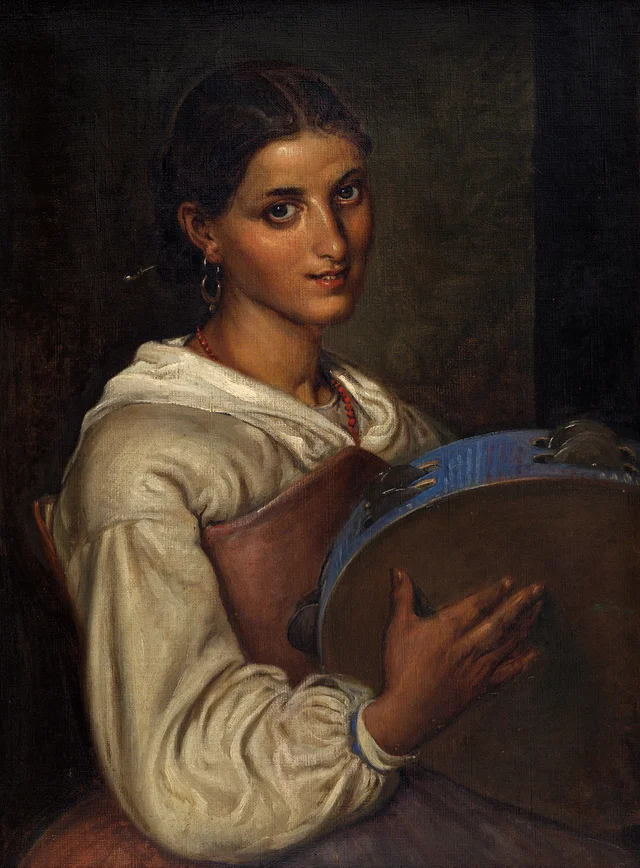 Italiana con pandereta azul