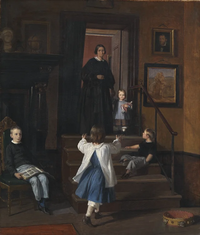 La esposa del artista y sus hijos en el estudio de Charlottenborg, Wilhelm Marstrand