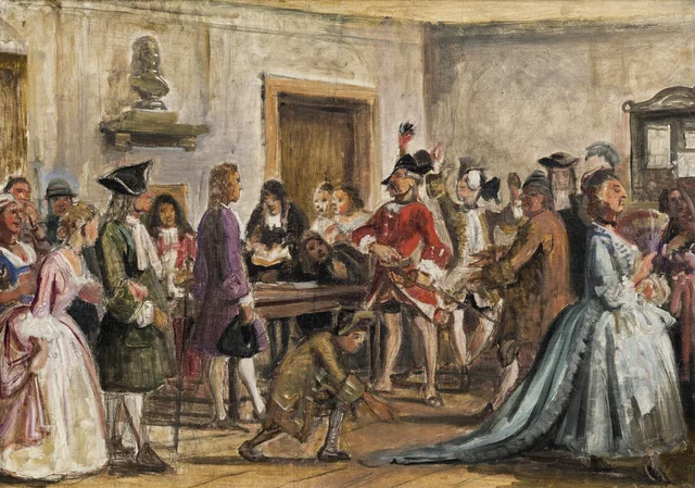 Filemón y sus acusadores. Escena de «El feliz naufragio» de L. Holberg, acto V, escena 9 (boceto para un cuadro del mismo tema, 1859), Wilhelm Marstrand