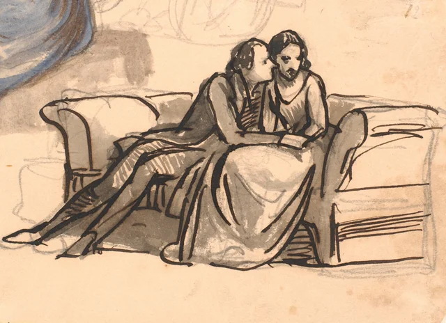 Una pareja de enamorados sentada en un sofá