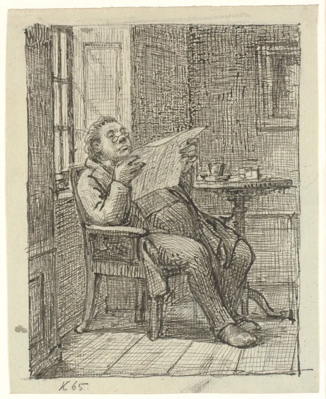 Um senhor gordo lendo o jornal com seu café, Wilhelm Marstrand