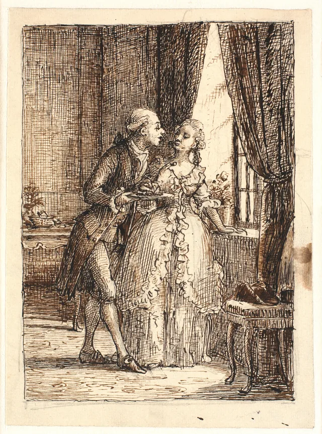 Un jeune couple. Le prince héritier Frédéric (Frédéric V) mange des cerises à Charlottenborg avec la princesse héritière Louise