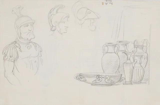 古代の壺と兜の戦士