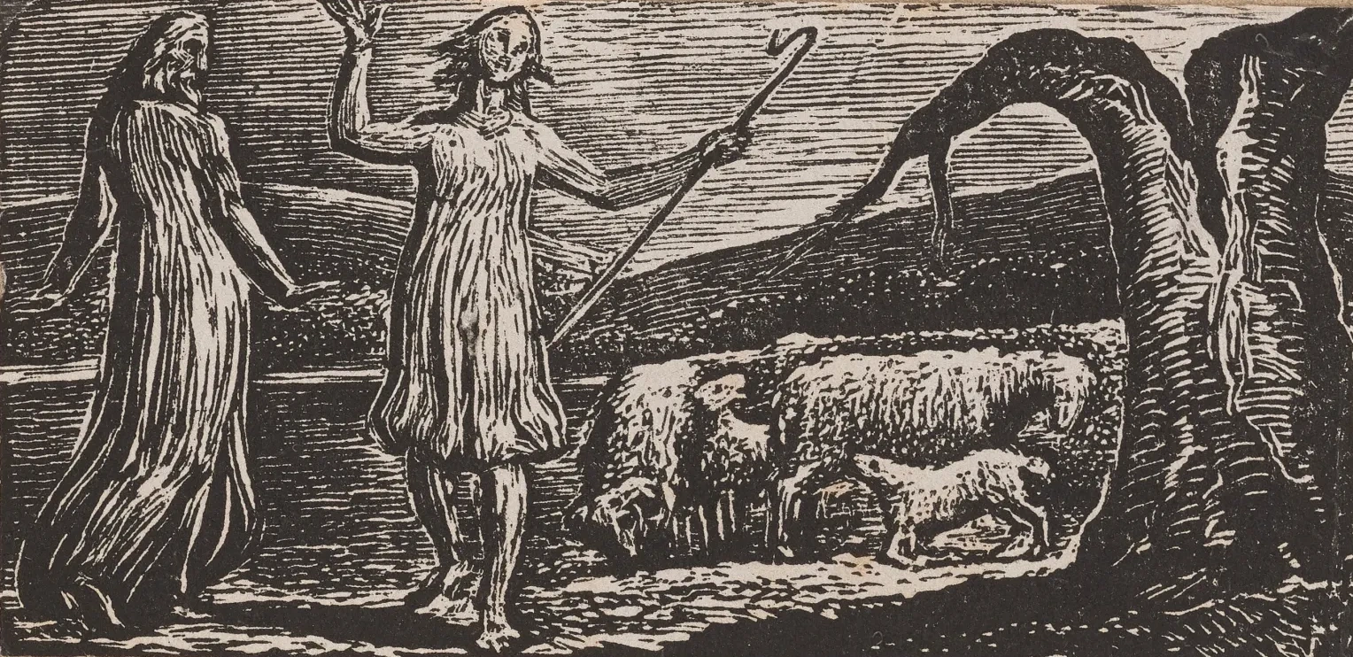 Las Pastorales de Virgilio: Colinet se marcha, abrumado por la pena, William Blake