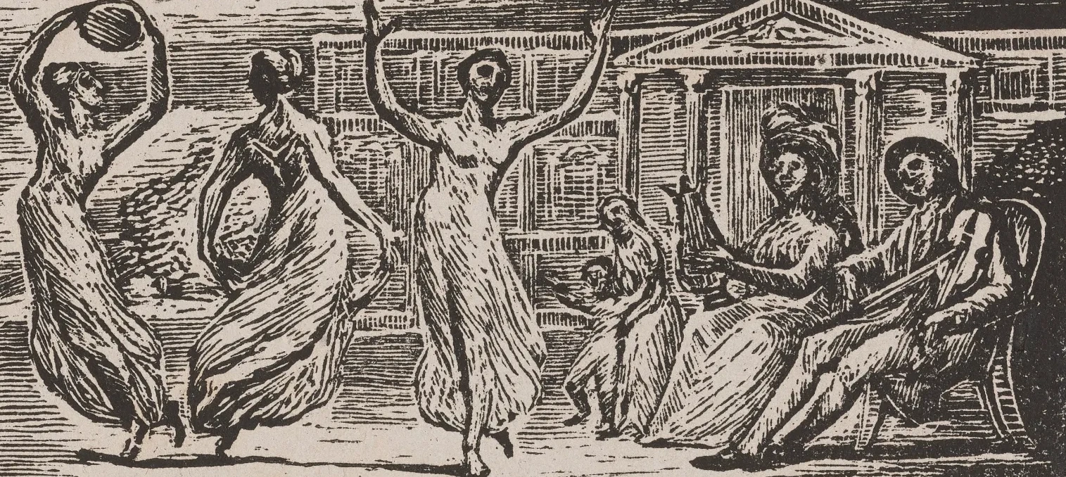 Las Pastorales de Virgilio: Menalcas mirando bailar a unas mujeres, William Blake