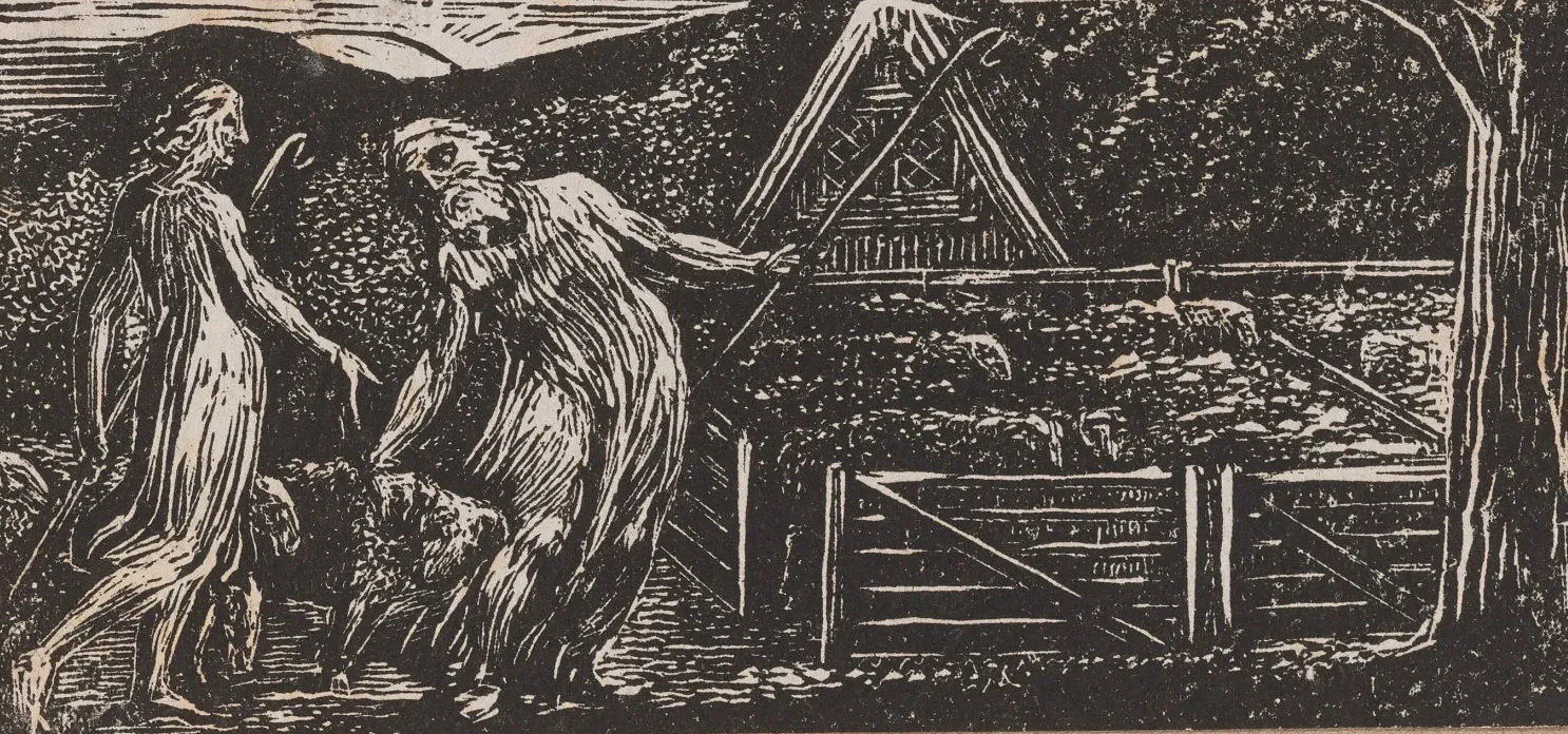 Las Pastorales de Virgilio: Thenot y Colinet conducen juntos sus rebaños, William Blake