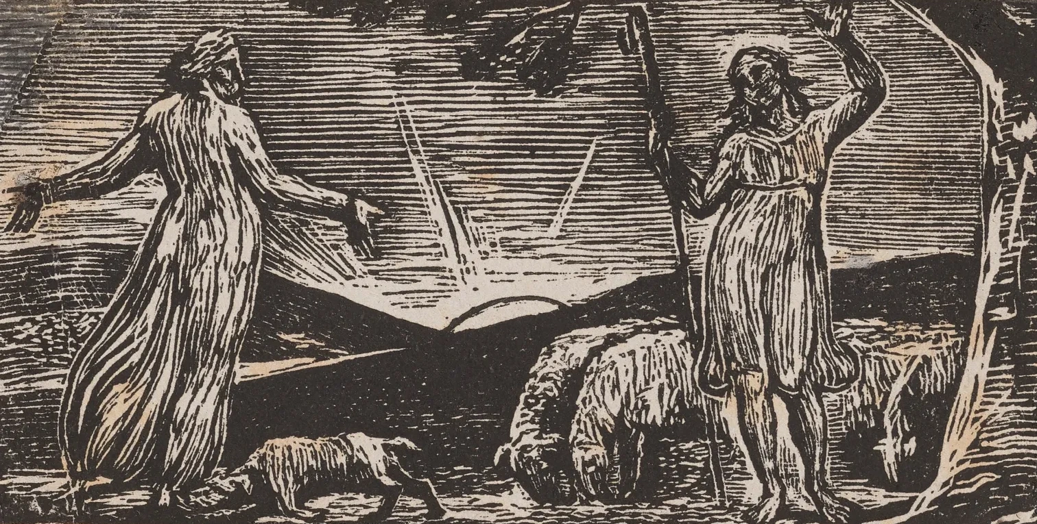 Las Pastorales de Virgilio: Thenot reprende a Colinet, William Blake