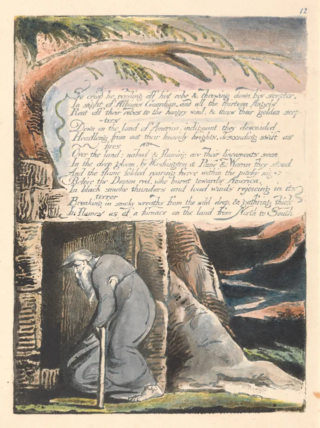 America a Prophecy, plate 14: "So cried he, rending off his robe & throwing down his scepter..."