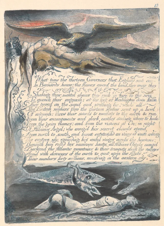 America a Prophecy, plate 15: "What time the thirteen Governors that England sent convene..."