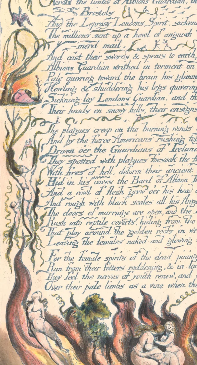 America a Prophecy, plate 17: "On Albions Angels: then the Pestilence began in streaks of red..."