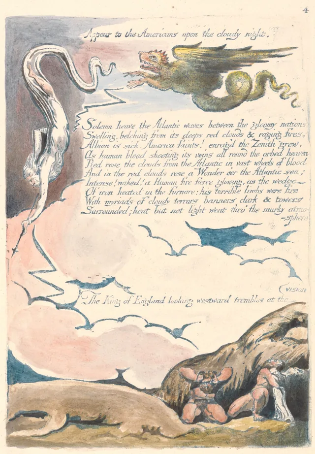 Amérique, une prophétie, planche 6 : « Appear to the Americans upon the cloudy night... »