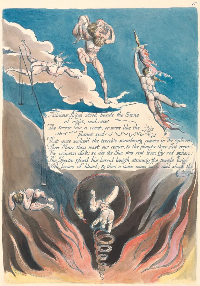 Amérique, une prophétie, planche 7 : « Albions Angel stood beside the Stone of night, and saw... »