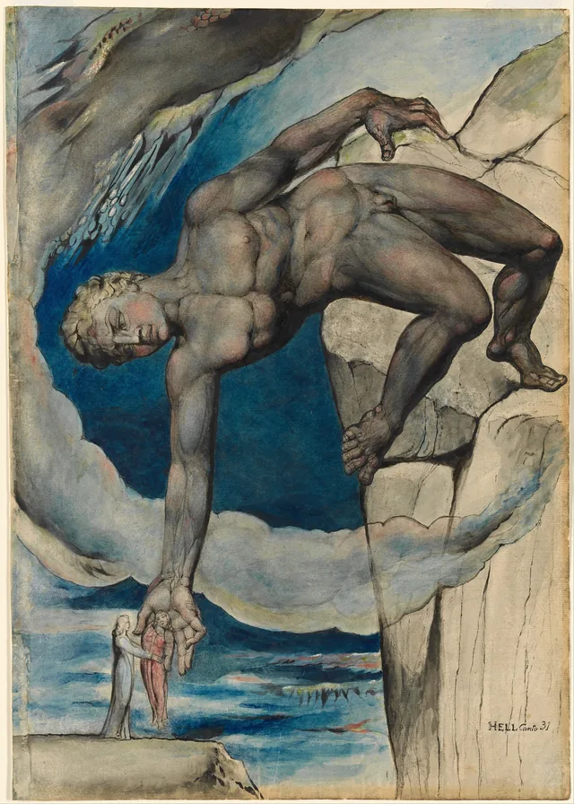 Antaeus setting down Dante and Virgil in the Last Circle of Hell, William Blake
