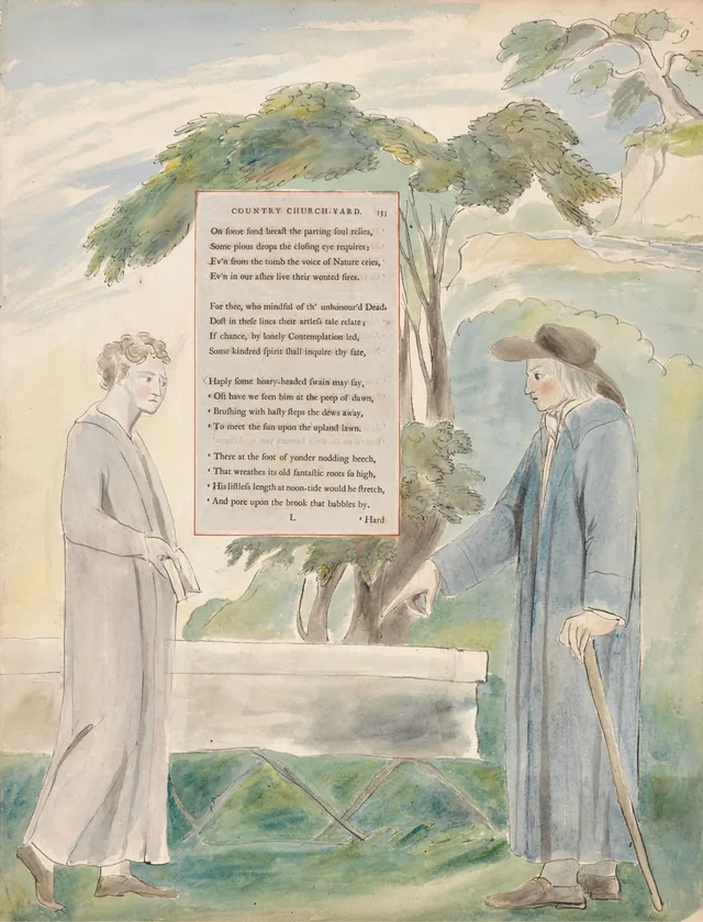 Dessins pour les Poèmes de Gray, dessin 113 : « Some kindred spirit shall inquire thy fate, Haply some hoary-headed swain may say... »