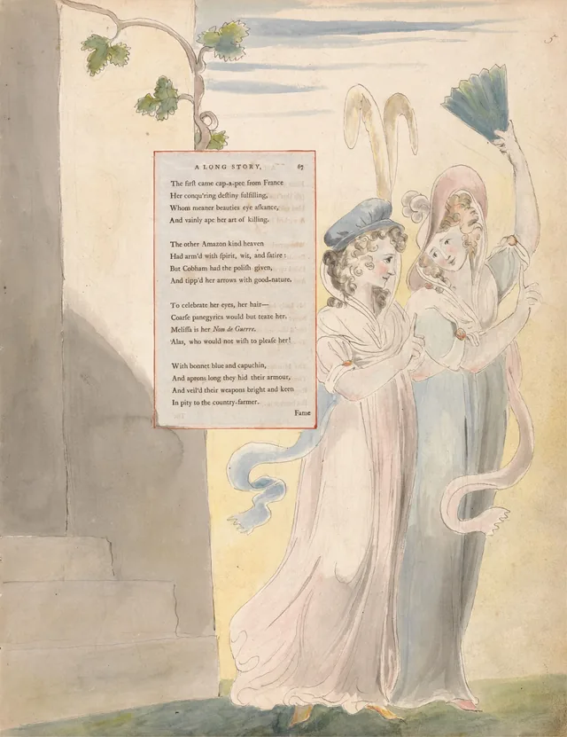 Dessins pour les Poèmes de Gray, dessin 27 : « A brace of warriors... rustling in their silks and tissues... »