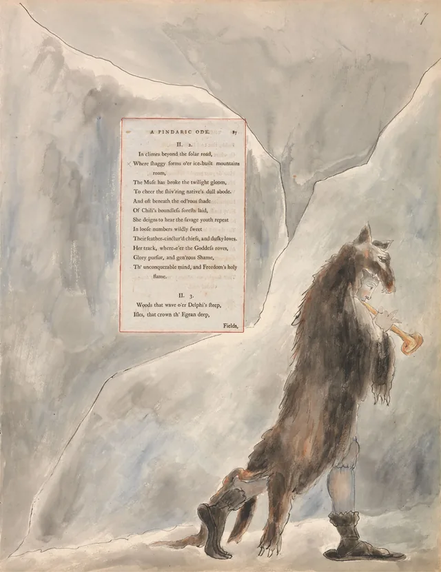 Designs for Gray's Poems, design 47: "Where shaggy forms o'er ice-built mountains roam..."