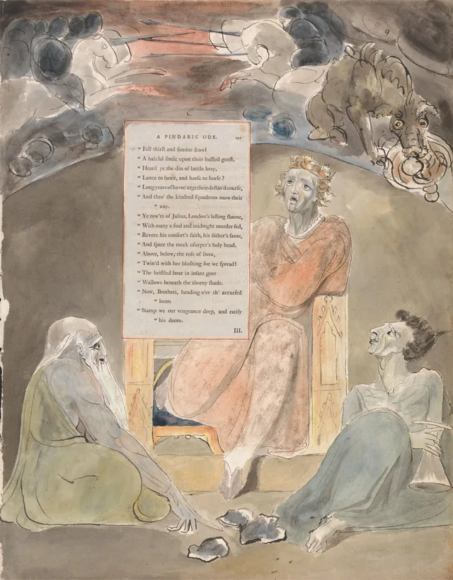 Designs for Gray's Poems, design 61: "Fell thirst and famine scowl A baleful smile upon their baffled guest..."