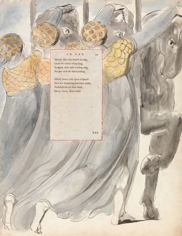 Designs for Gray's Poems, design 75: "Hurry, hurry, to the field!"