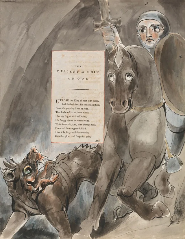 Designs for Gray's Poems, design 79: "Him the dog of darkness spied..."