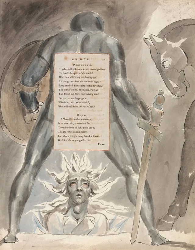 Designs for Gray's Poems, design 81: The Prophetess Rising from Her Grave