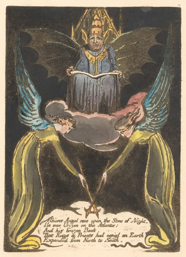Europe, une prophétie, planche 12 : « Albions Angel rose upon the Stone of Night... »