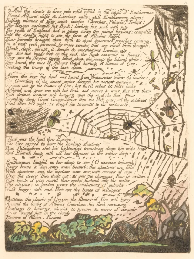 Europe a Prophecy, plate 14: "And the clouds & fires pale rolld round in the night of Enitharmon"...