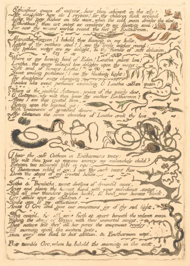 Europe a Prophecy, plate 16: "Ethinthus queen of waters, how thou shinest in the sky..."