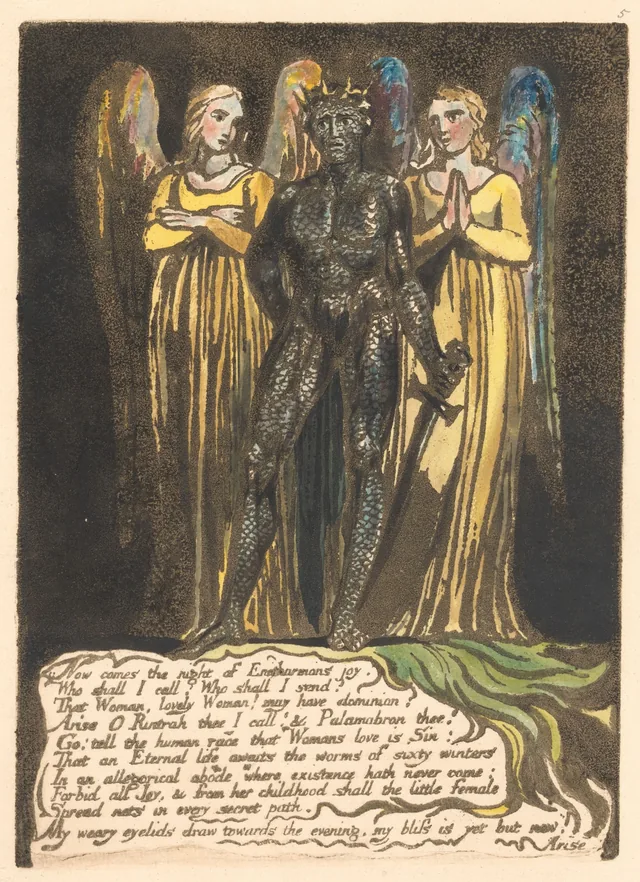 Europe a Prophecy, plate 7: "Now comes the night of Enitharmons joy!..."