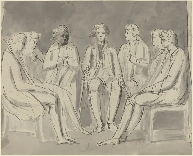 Groupe d'hommes assis en cercle (recto)