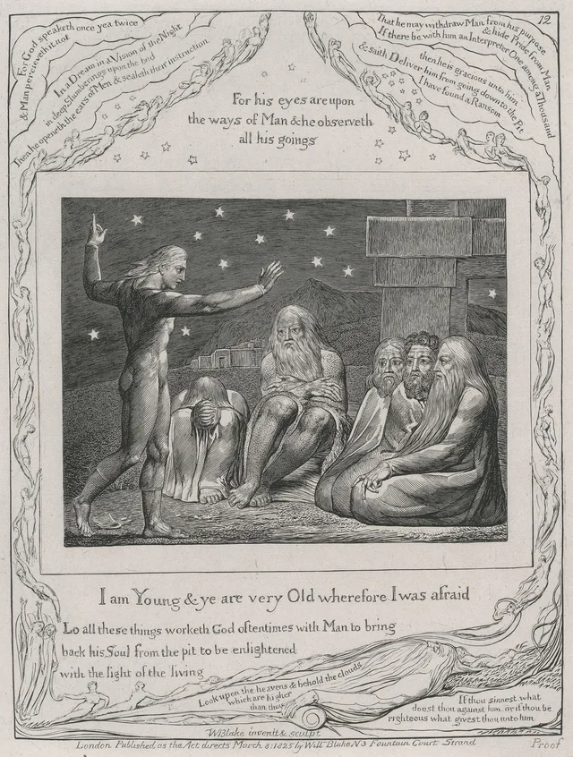 Illustrations of the Book of Job, plate 12: The Wrath of Elihu, William Blake